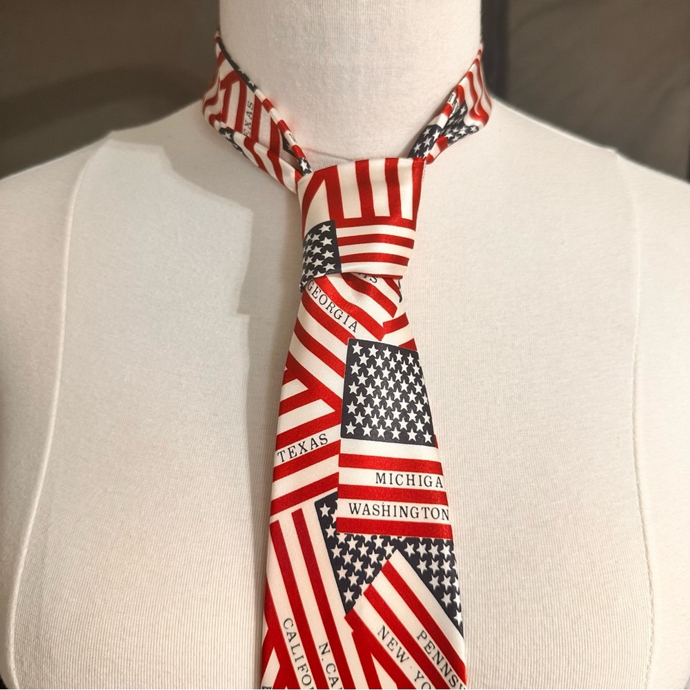Indian Head Flag Patriotic Tie Silk Independence State Names Necktie